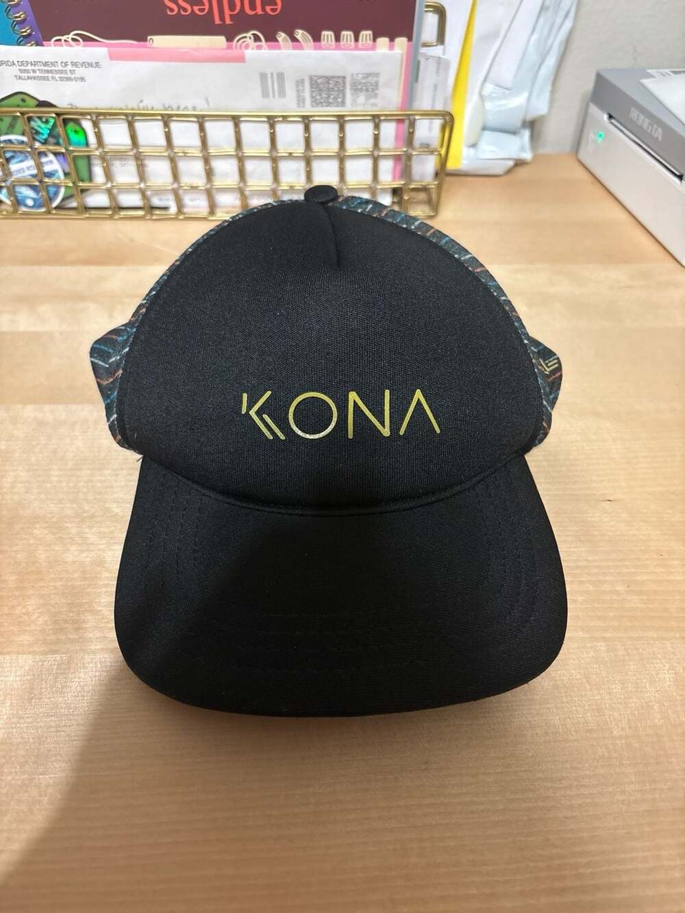 Kona Brewing Co. Black Snapback Trucker Hat with Patterned Mesh